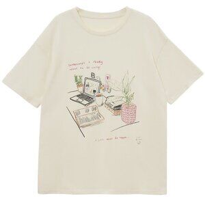 Classic Print Round Collar Casual T-Shirt